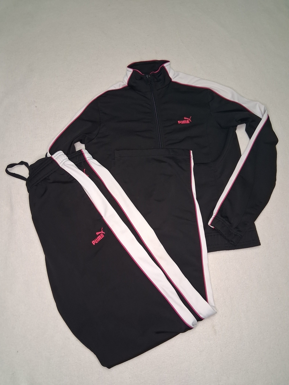 Puma Black Track Suit with White & Pink Trim